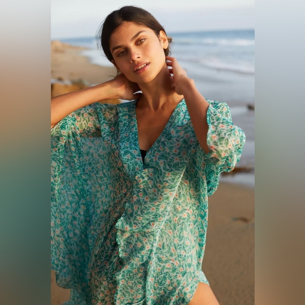 Anthropologie Roller Rabbit Floral Caftan Sz S/XS - Picture 3 of 12